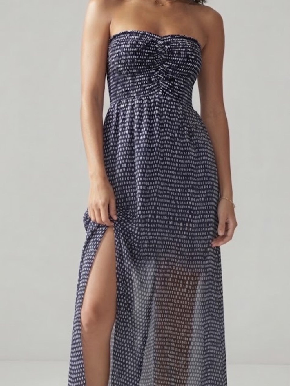 Tiare Hawaii Navy Strapless Printed Maxi Dress